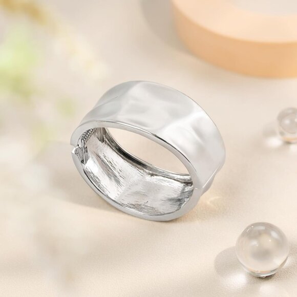 Chunky Gold Cuff Bracelet Brass Wide Hammered Open Hinge Jewelry Gift - Picture 5 of 6